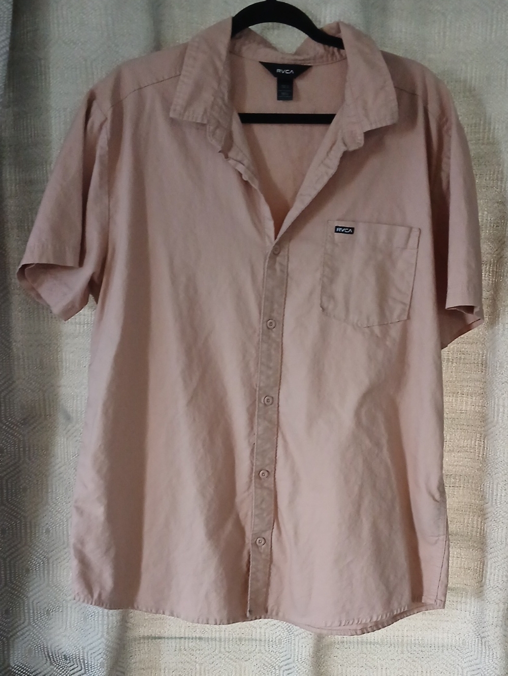 RVCA Men’s Short-Sleeve Button-Up Shirt — Pale Pink